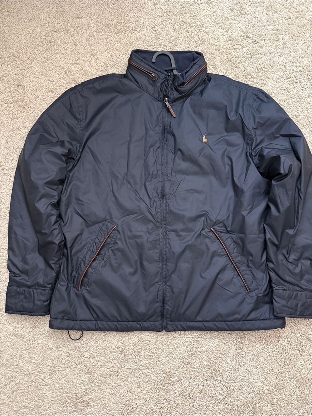 Polo by Ralph Lauren Navy Windbreaker with Brown Trim